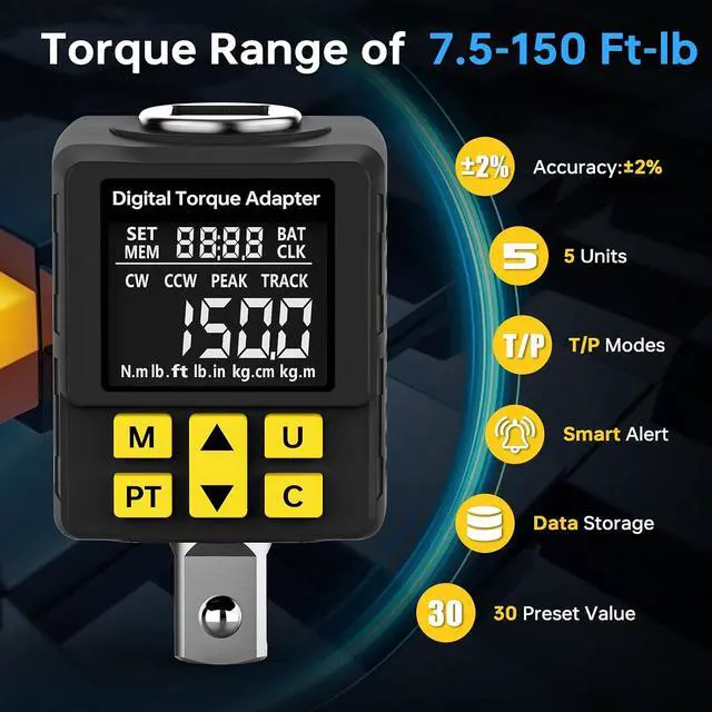 Alt view image 3 of 7 - 1/2" Digital Torque Wrench Adapter, 7.5-150Ft-lb (±2% Accuracy)