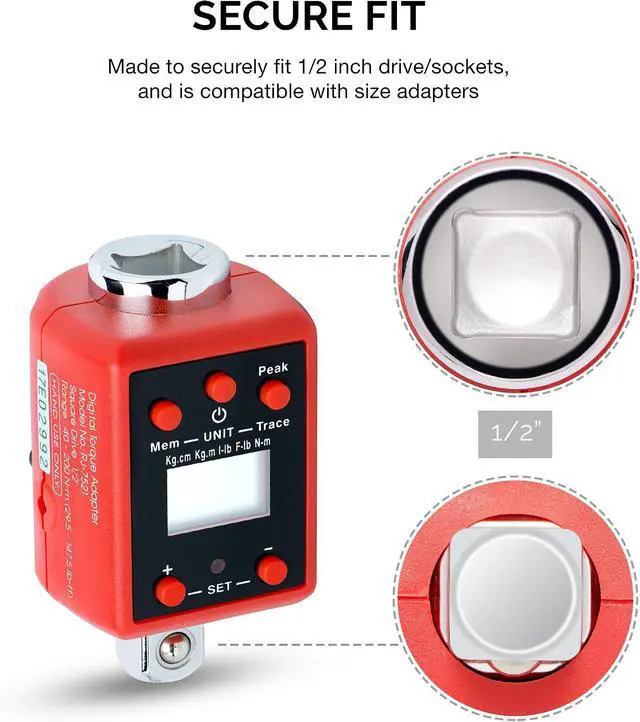 Alt view image 2 of 7 - 20741A 1/2 Digital Torque Adapter, 29.5-147.5 Ft-Lb, 1/2 Drive Digital Torque Wrench Converter/Torque Wrench Adapter, Alert Signals Torque Setting, Calibrate Digital & Analog Torque Wrench