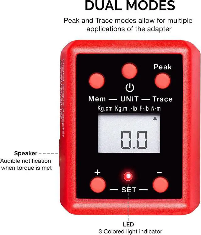 Alt view image 3 of 7 - 20741A 1/2 Digital Torque Adapter, 29.5-147.5 Ft-Lb, 1/2 Drive Digital Torque Wrench Converter/Torque Wrench Adapter, Alert Signals Torque Setting, Calibrate Digital & Analog Torque Wrench