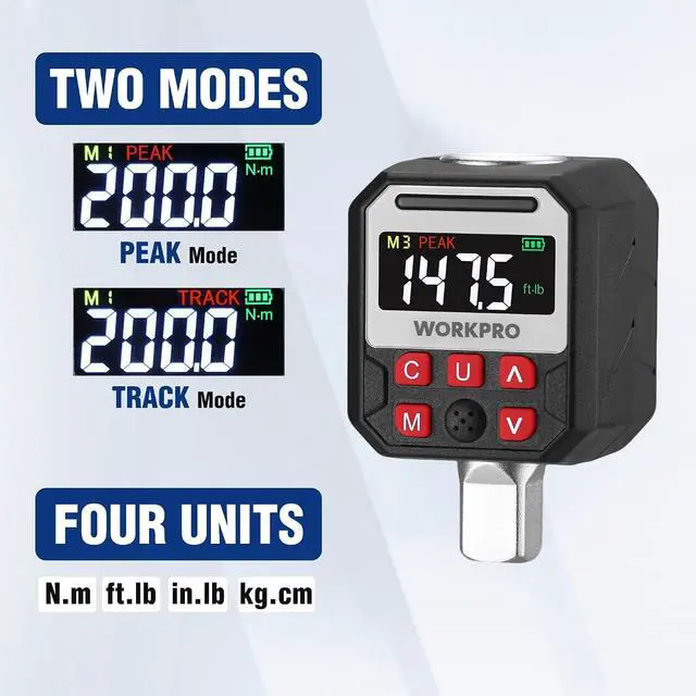 Alt view image 5 of 7 - 1/2" Drive Digital Torque Adapter, 7.38-147.5 ft-lb (10-200 Nm), Electronic Torque Wrench Adapter with Buzzer Alert, 1/4" & 3/8" Adapters, Batteries & Case Included
