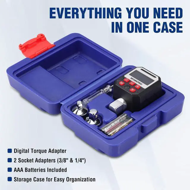 Alt view image 6 of 7 - 1/2" Drive Digital Torque Adapter, 7.38-147.5 ft-lb (10-200 Nm), Electronic Torque Wrench Adapter with Buzzer Alert, 1/4" & 3/8" Adapters, Batteries & Case Included
