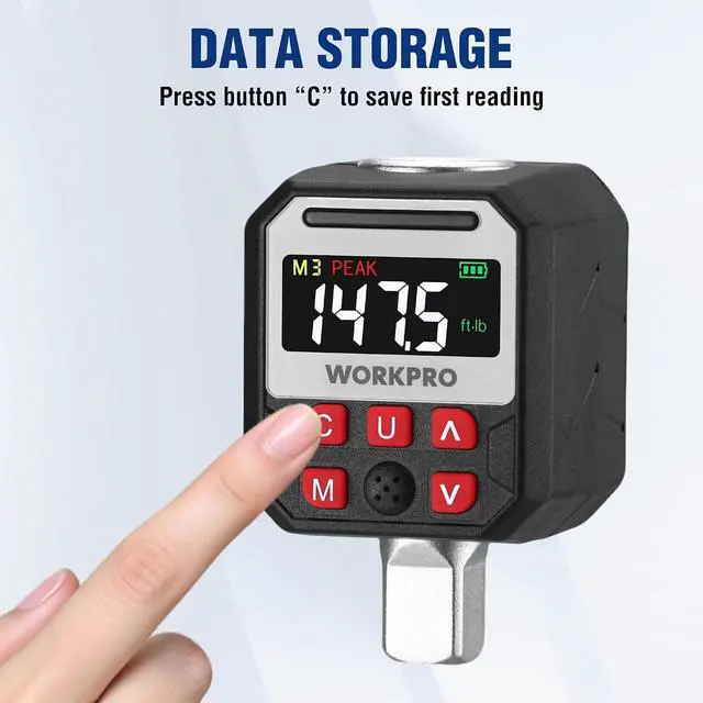 Alt view image 7 of 7 - 1/2" Drive Digital Torque Adapter, 7.38-147.5 ft-lb (10-200 Nm), Electronic Torque Wrench Adapter with Buzzer Alert, 1/4" & 3/8" Adapters, Batteries & Case Included