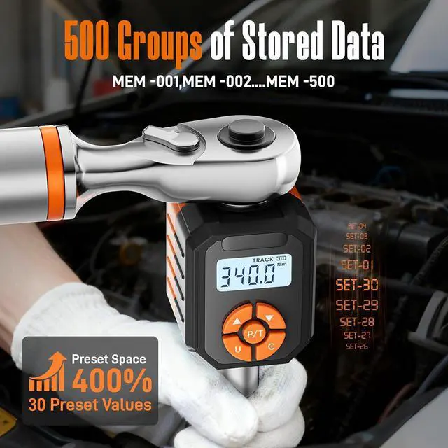 Alt view image 4 of 7 - 1/2" Digital Torque Wrench Adapter Set, 12.54-250.8 Ft.lb/17-340 N.m Electronic Torque Adapter with Buzzer & LED Indicator for Automotive Motocycle Car Repair