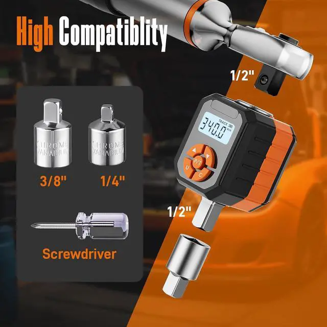 Alt view image 6 of 7 - 1/2" Digital Torque Wrench Adapter Set, 12.54-250.8 Ft.lb/17-340 N.m Electronic Torque Adapter with Buzzer & LED Indicator for Automotive Motocycle Car Repair