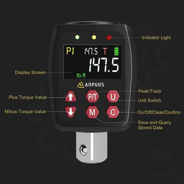 Alt view image 2 of 7 - 1/2" Digital Torque Adapter, 7.4-147.5 Ft-lb/10-200 Nm, ±1% Accuracy