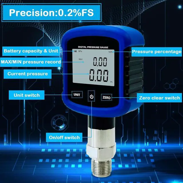 Alt view image 2 of 7 - S281 High Precision 10000PSI 70Mpa Digital Hydraulic Pressure Gauge 0.2% FS Accuracy Air Manometer 1/4 Inch NPT Thread with Bluetooth Connection for Mobile Phone and 330° Rotation