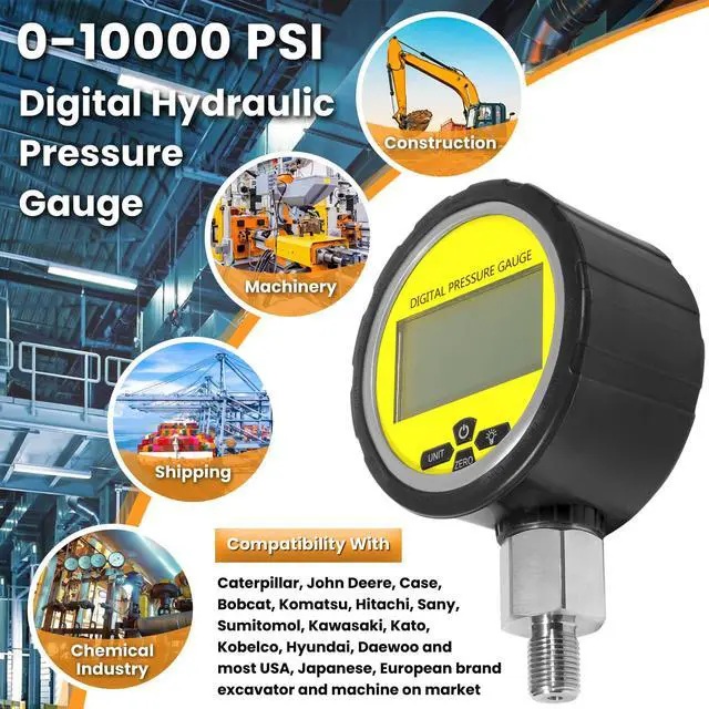 Alt view image 2 of 7 - 10000PSI Digital Hydraulic Pressure Gauge Pressure Manometer Pressure Sensor with 1/4-Inch NPT Connector Base Entry 700BAR/70Mpa 3.15" Dial Size (Black Silicone Protective Boot)