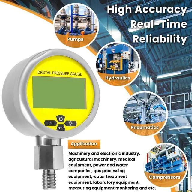 Alt view image 3 of 7 - 10000PSI Digital Hydraulic Pressure Gauge Pressure Manometer Pressure Sensor with 1/4-Inch NPT Connector Base Entry 700BAR/70Mpa 3.15" Dial Size (Black Silicone Protective Boot)