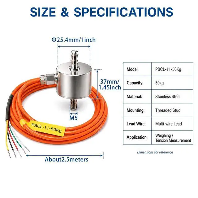 Alt view image 2 of 7 - 50kg Mini Load Cell Sensor for Tension Compression Testing