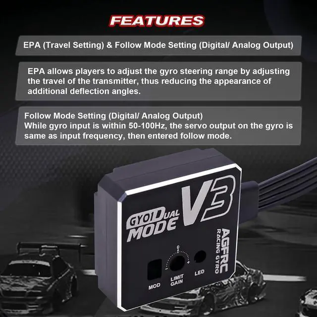 Alt view image 4 of 7 - Dual-Gain RC Drift Gyro with Aluminum Case (GY01 V3)