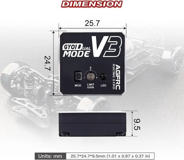 Alt view image 6 of 7 - Dual-Gain RC Drift Gyro with Aluminum Case (GY01 V3)