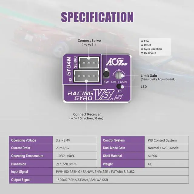 Alt view image 3 of 7 - 4g AVCS Gyro for RC Mini-Z Drift Car (GY04M V3.5 Purple)