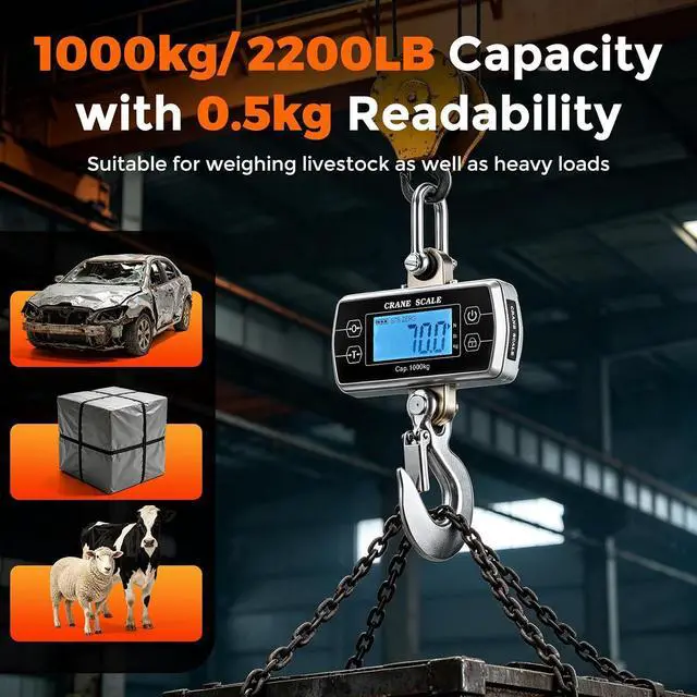Alt view image 3 of 7 - Crane Scale 2200lb, OIML Class III CE Certified Hanging Scale