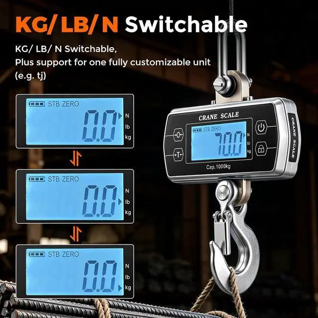 Alt view image 4 of 7 - Crane Scale 2200lb, OIML Class III CE Certified Hanging Scale