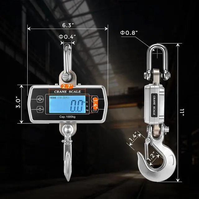 Alt view image 7 of 7 - Crane Scale 2200lb, OIML Class III CE Certified Hanging Scale
