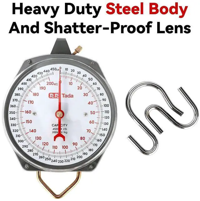 Alt view image 3 of 7 - Game Scale 450lb Mechanical Hanging Scale with 8 Inch Dial, Heavy-Duty Design for Kitchen, Fishing, Outdoor Use, and Farms