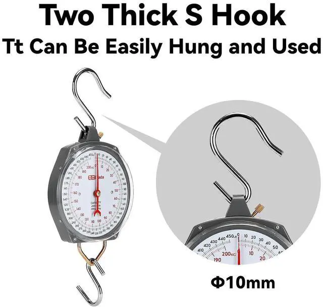 Alt view image 4 of 7 - Game Scale 450lb Mechanical Hanging Scale with 8 Inch Dial, Heavy-Duty Design for Kitchen, Fishing, Outdoor Use, and Farms