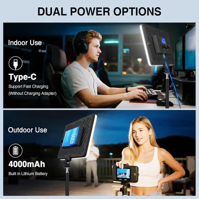 Alt view image 3 of 7 - 20W LED Video Photography Light Panel, Type C& Built-in 4000mAh