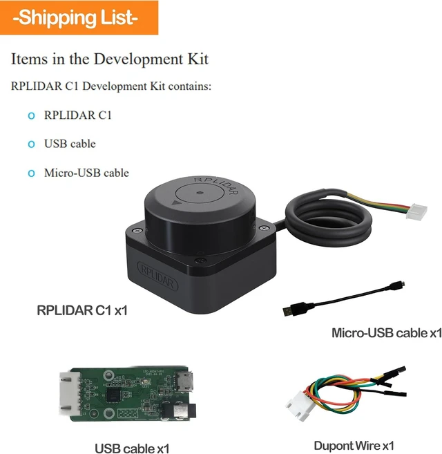 Alt view image 2 of 7 - RPLIDAR C1 360 Degree 2D Lidar Sensor, 12 Meters Scanning Radius Ranging Kit, SLAM ROS Robot Lidar Scanner for Obstacle Avoidance & Navigation