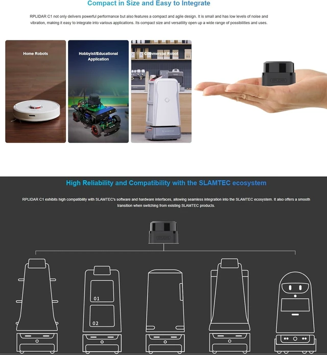 Alt view image 5 of 7 - RPLIDAR C1 360 Degree 2D Lidar Sensor, 12 Meters Scanning Radius Ranging Kit, SLAM ROS Robot Lidar Scanner for Obstacle Avoidance & Navigation