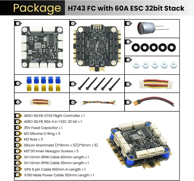 Alt view image 4 of 7 - H743 Flight Controller with 60A 32-Bit ESC 30x30 Stack, Supports 2-6S LiPo, Dual IMU, Compass & Barometer, Betaflight/INAV/PX4/Ardupilot Compatible for FPV & Racing Drones