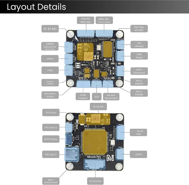 Alt view image 6 of 7 - H743 Flight Controller with 60A 32-Bit ESC 30x30 Stack, Supports 2-6S LiPo, Dual IMU, Compass & Barometer, Betaflight/INAV/PX4/Ardupilot Compatible for FPV & Racing Drones