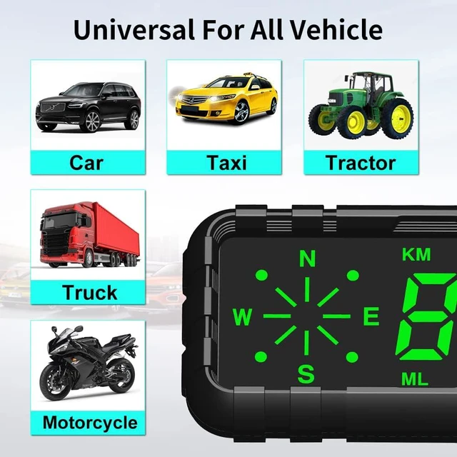 Alt view image 4 of 7 - HUD GPS Head-Up Display Speedometer Odometer Compass, Digital Big Fonts, Universal for All Cars & Vehicles, C3010