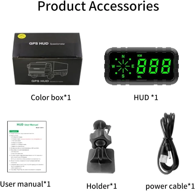 Alt view image 6 of 7 - HUD GPS Head-Up Display Speedometer Odometer Compass, Digital Big Fonts, Universal for All Cars & Vehicles, C3010
