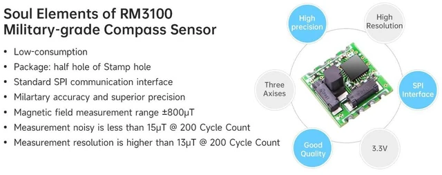 Alt view image 3 of 7 - RM3100 High-Accuracy Geomagnetism Magnetometer, Magnet Field Sensor with SPI Interface, High-Resolution Electronic Compass Module for Arduino