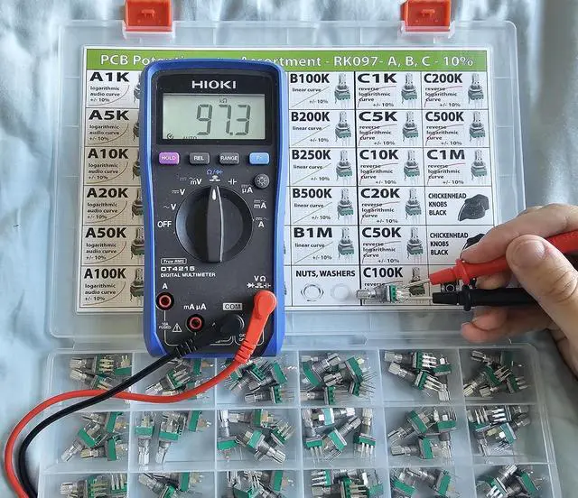 Alt view image 7 of 7 - 100 pcs Vertical Small 10% Tolerance 15mm Shaft 9mm Potentiometer Assortment Kit for PCB Mount 1K, 2K, 5K, 10K, 20K, 50K, 100K, 200K, 250K, 500K, 1M, Linear, logarithmic, Reverse Log