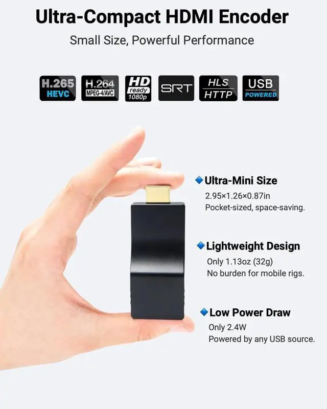 Alt view image 2 of 7 - H.265 HDMI Video Encoder, Mini 2K Hardware Live Encoder (AVC-2K)