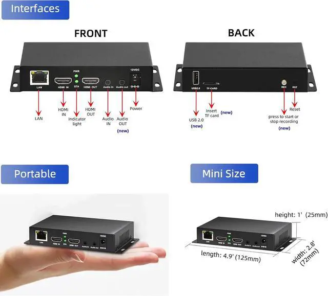 Alt view image 2 of 6 - H.265/264/MJPEG Ultra Mini HDMI 1080P Video Encoder with HDMI loopout, HTTP, RTSP, RTMP/RTMPS, SRT, HLS, FLV, Compatible with ONVIF, Multicast IPTV Encoder for YouTube Facebook Twitch Live