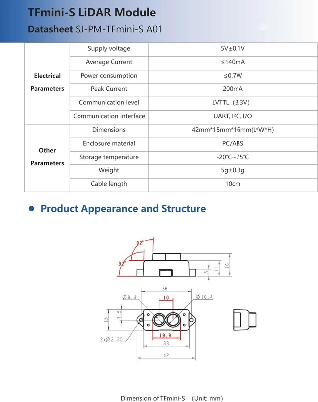 Alt view image 4 of 7 - Benewake TFmini-S LiDAR Module, High-Accuracy ToF Laser Radar Distance Sensor (0.1-12m), 1000Hz Frame Rate, UART/I2C/IO for Raspberry Pi, Robotics & Industrial Automation