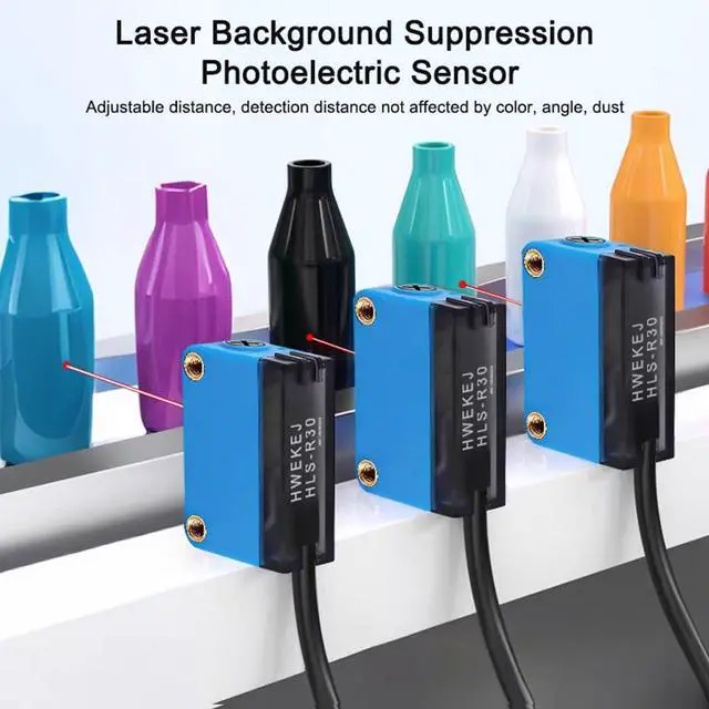 Alt view image 2 of 7 - HLS-R30 Photoelectric Sensor, Laser Reflection Small Light Point Background SuppressionSensor, Sensing Distance 10-350mm, 1224VDC, NPN Output, Detection Distance Unaffected by Object Color