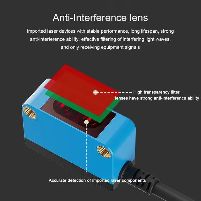 Alt view image 3 of 7 - HLS-R30 Photoelectric Sensor, Laser Reflection Small Light Point Background SuppressionSensor, Sensing Distance 10-350mm, 1224VDC, NPN Output, Detection Distance Unaffected by Object Color