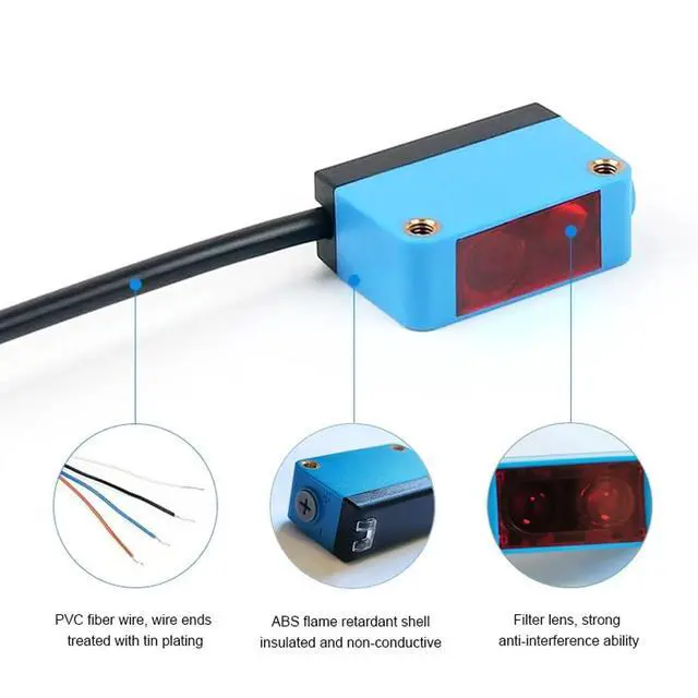 Alt view image 4 of 7 - HLS-R30 Photoelectric Sensor, Laser Reflection Small Light Point Background SuppressionSensor, Sensing Distance 10-350mm, 1224VDC, NPN Output, Detection Distance Unaffected by Object Color