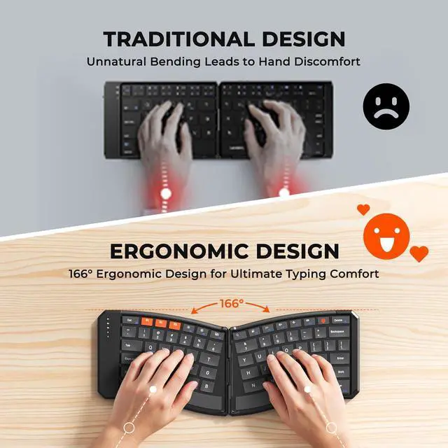 Alt view image 2 of 7 - Foldable Ergonomic Bluetooth Keyboard, Split, Portable, Black