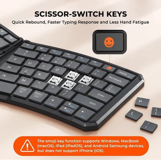 Alt view image 3 of 7 - Foldable Ergonomic Bluetooth Keyboard, Split, Portable, Black
