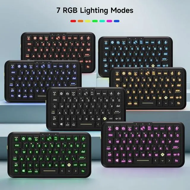 Alt view image 7 of 7 - Mini Keyboard with Triple Mode (2.4G/Bluetooth/USB-C),RGB Backlit with Memory, Air Mouse, Ultra-Slim Portable, Compatible with Tablet/PC/Smart TV/Phone (iOS/Android/Windows/Mac)