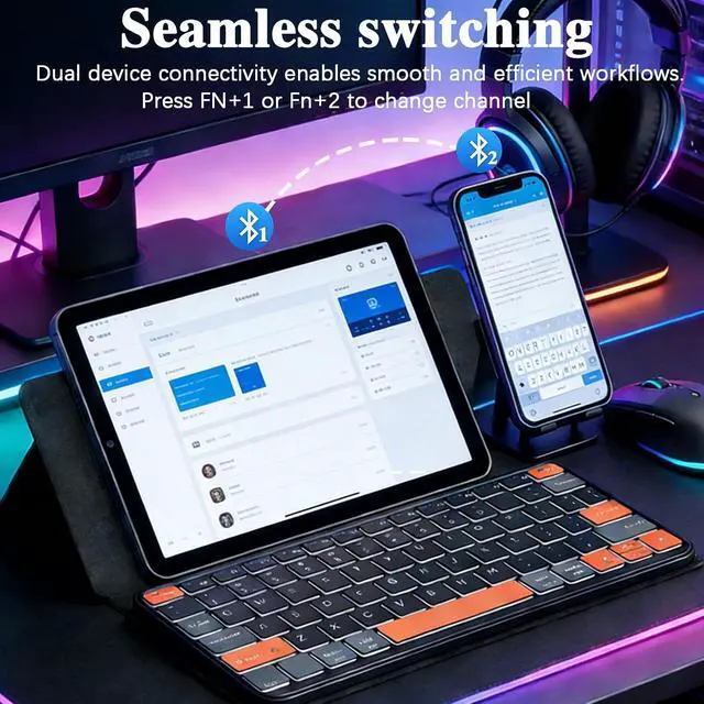 Alt view image 3 of 7 - Foldable Keyboard with 7-Color Backlit & Any-Angle Stand