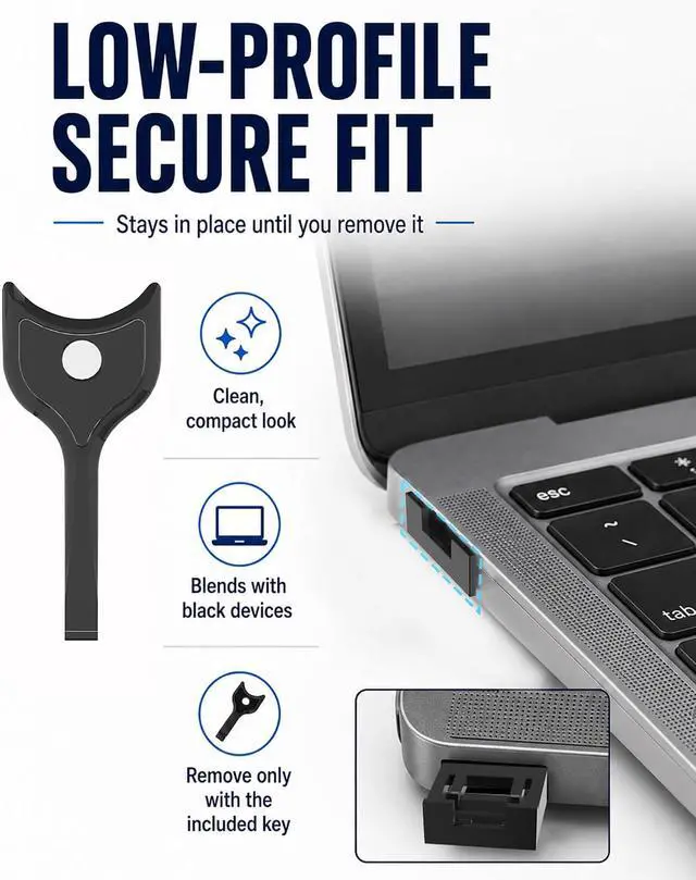 Alt view image 2 of 7 - 100-Pack USB-A Port Locks with 5 Keys,Laptop Security Locks for Physical Security and Malware Protection, Removable USB-A Port Locks for PC Laptops,Protecting Data and Information Security (Black)