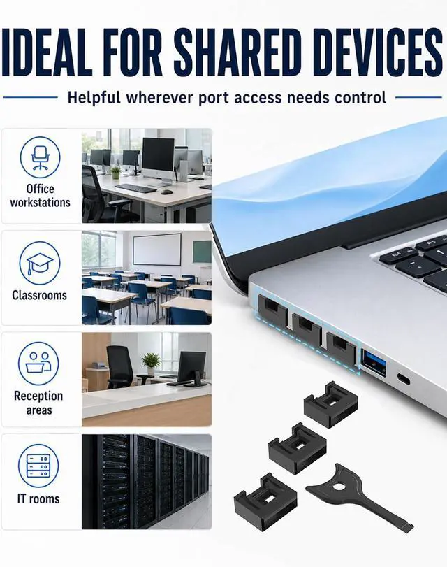 Alt view image 3 of 7 - 100-Pack USB-A Port Locks with 5 Keys,Laptop Security Locks for Physical Security and Malware Protection, Removable USB-A Port Locks for PC Laptops,Protecting Data and Information Security (Black)
