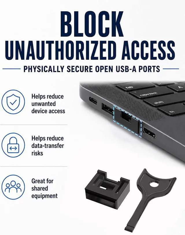 Alt view image 7 of 7 - 100-Pack USB-A Port Locks with 5 Keys,Laptop Security Locks for Physical Security and Malware Protection, Removable USB-A Port Locks for PC Laptops,Protecting Data and Information Security (Black)