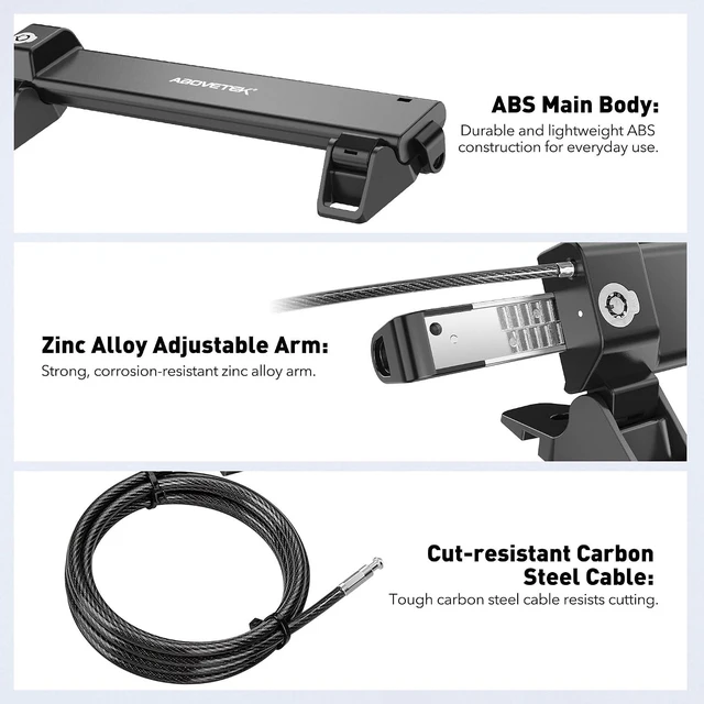 Alt view image 7 of 7 - MacBook & Surface Laptop Locking Station with Combo Lock Cable, Anti-Theft Folding Security Desk Mount, Adjustable & Portable, Fits 12"-16" Laptops/Notebooks (Black)
