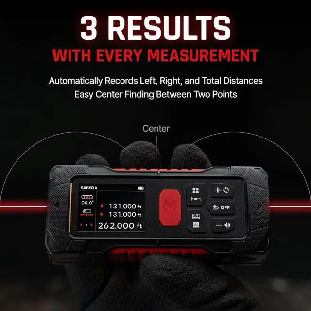 Alt view image 4 of 7 - Saber X: The Dual Laser Distance Meter with Optimum Efficiency 2mm, The Bilateral Laser Measuring Tool with Angle Sensor, Measuring Upto 262ft (80m) with Precise Laser.