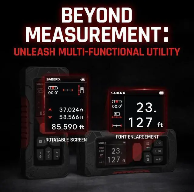 Alt view image 6 of 7 - Saber X: The Dual Laser Distance Meter with Optimum Efficiency 2mm, The Bilateral Laser Measuring Tool with Angle Sensor, Measuring Upto 262ft (80m) with Precise Laser.