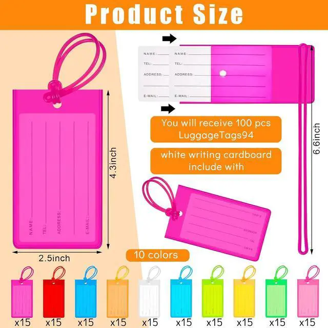 Alt view image 2 of 6 - 150 Pcs Plastic Luggage Tags Assorted Name Identification Labels Flexible Suitcase Tags for Travel Baggage, 10 Colors (Classic Style)
