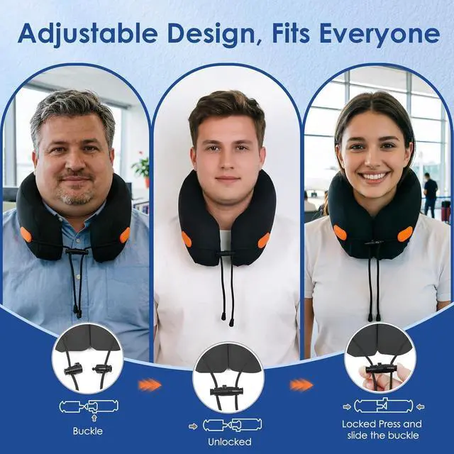 Alt view image 4 of 7 - Travel Pillow Memory Foam Neck Pillow for Airplanes with Adjustable Neck Support, Includes Eye Mask, Earplugs & Storage Bag - Perfect for Flights, Road Trips, and Trains