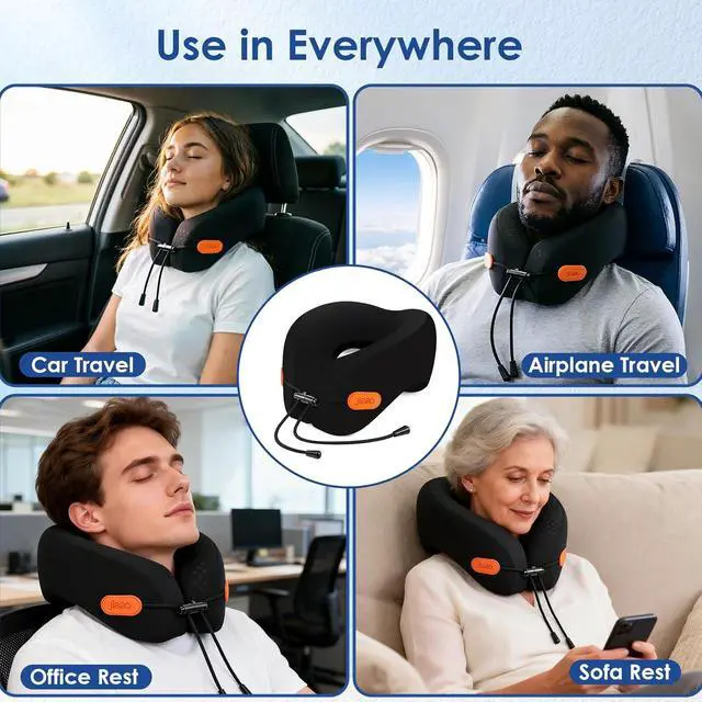 Alt view image 7 of 7 - Travel Pillow Memory Foam Neck Pillow for Airplanes with Adjustable Neck Support, Includes Eye Mask, Earplugs & Storage Bag - Perfect for Flights, Road Trips, and Trains