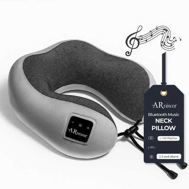 Main image of Bluetooth Music Semicircular Neck Pillow Wireless Bluetooth Speaker Suitable Airplane,Bus,Train,Car,Office,and Outdoor Camping for Sleeping, Resting The Best Travel Essentials. (Light Gray)